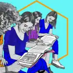 Studenti in illustrazione che studiano